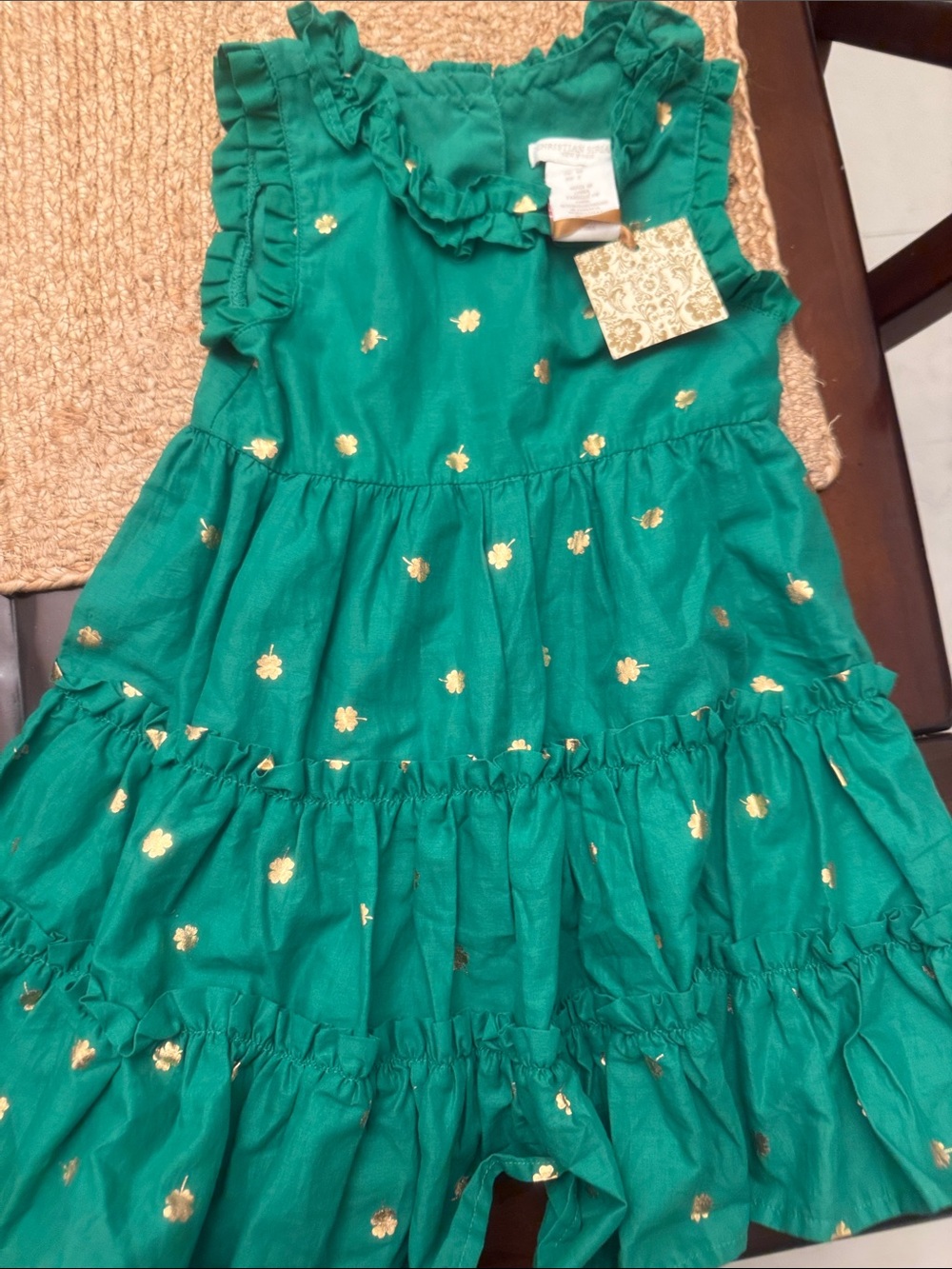 Christian Siriano Emerald Green Ruffle Tiered Dress with Gold Foil Dots